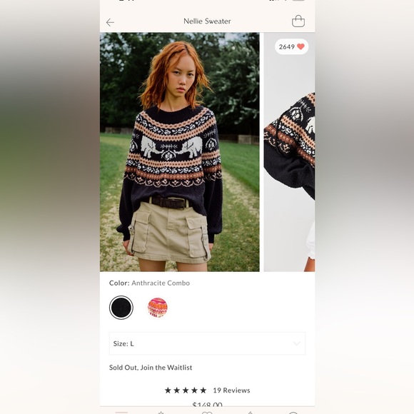 NWT free people Nellie sweater, sold out, size L - Picture 4 of 4